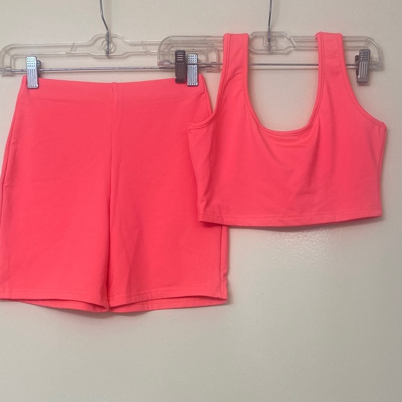 Neon Pink Tank Top and Biker Short Two Piece Set - Picture 1 of 3
